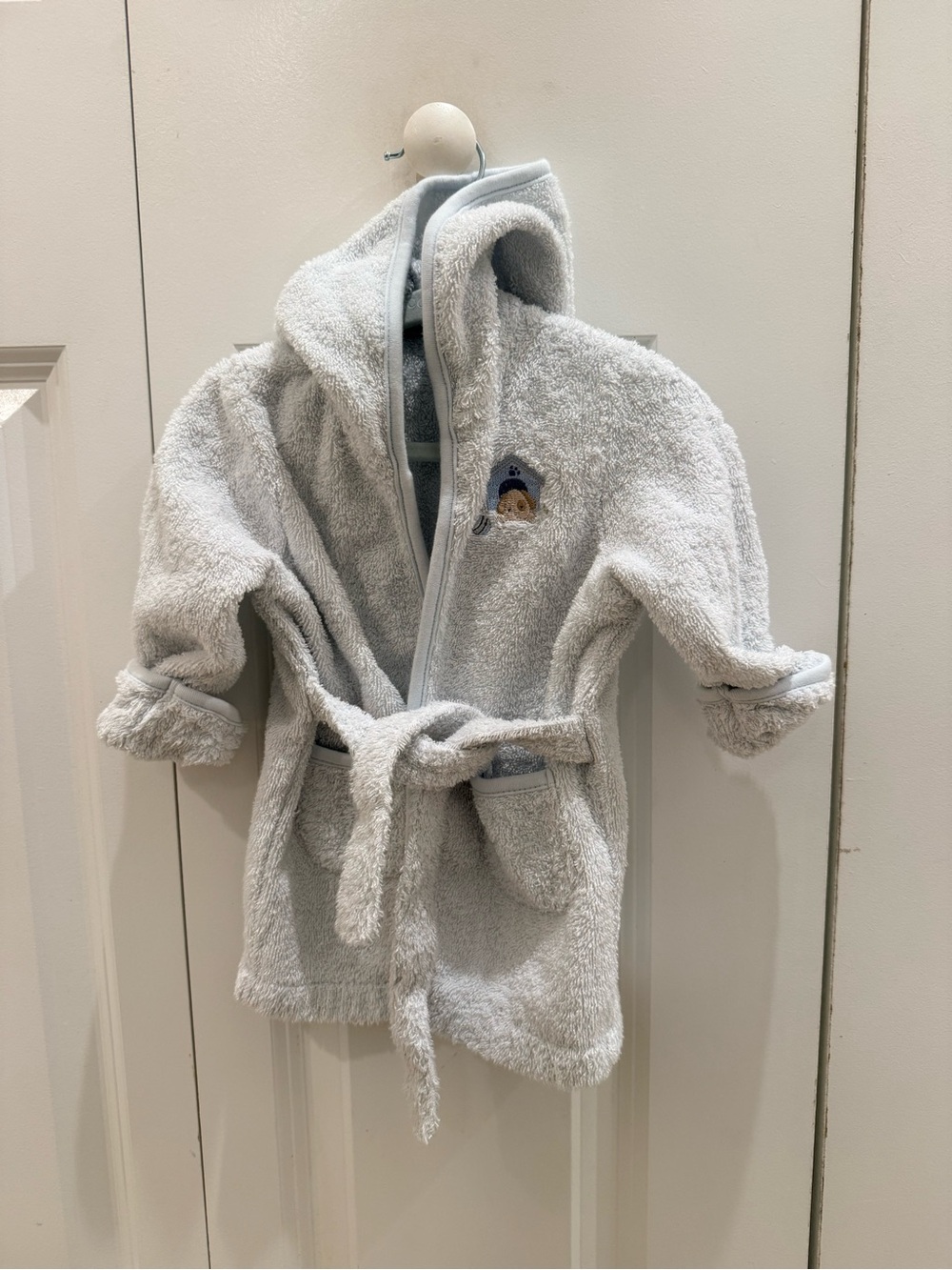 Impressions Soft Gray Hooded Kids Bathrobe with Bear Embroidery 0-9mo